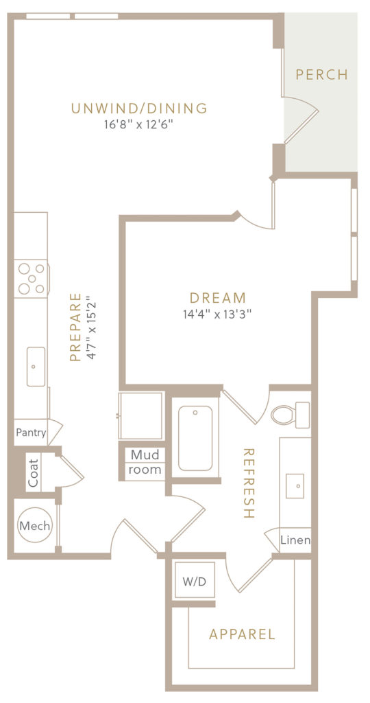 A2 one bed/one bath luxury floor plan - Relaxing Floor Plans at Residences at The Grove