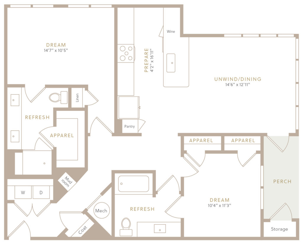 B2 Two Bed/Two Bath Floor Plan - Two-Bedroom Peace of Mind