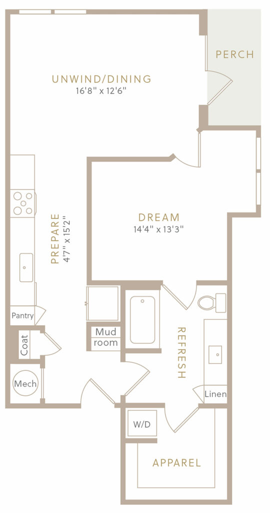 Elegant One-Bedroom Apartments in Dallas - A2 One-Bedroom Luxury Floor Plan