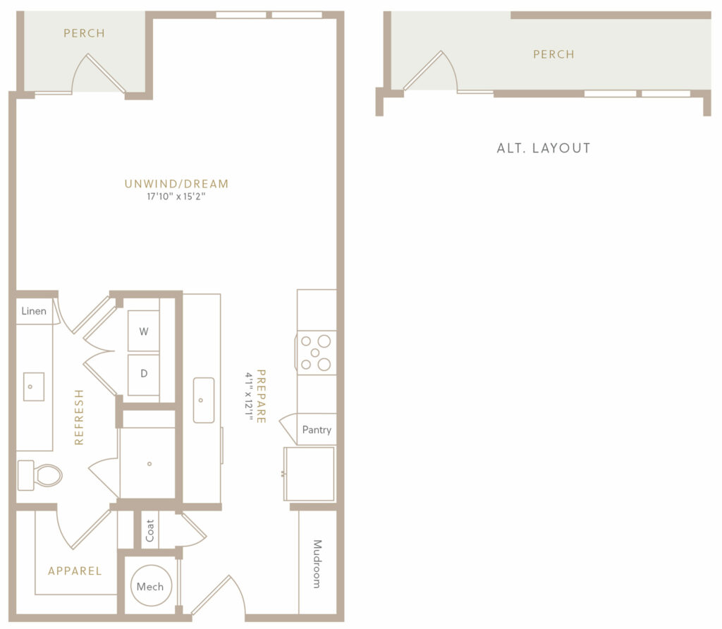 Thrilling Upscale Spaces for Every Taste - E2 Studio/One-Bath Floor Plan