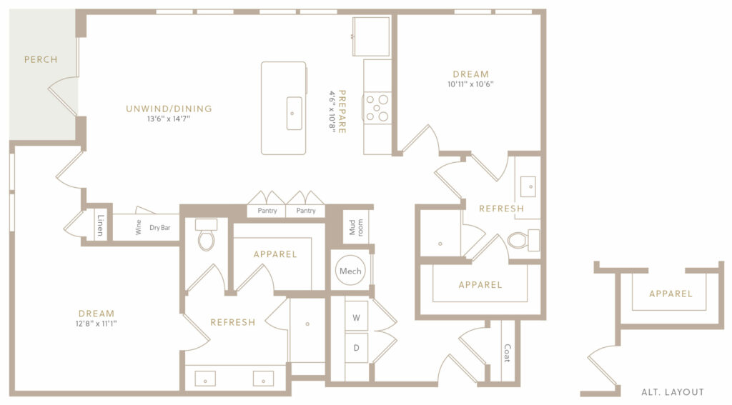 A Home That Flexes to Your Needs - B1 Two-Bedroom Luxury Apartment Floor Plan