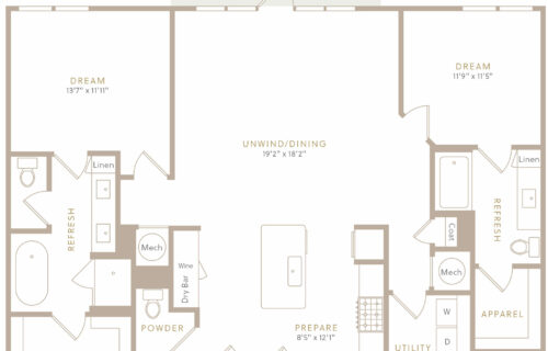 Two-Bedroom Dallas Luxury Penthouse - PH2 Penthouse Floor Plan at Residences at The Grove