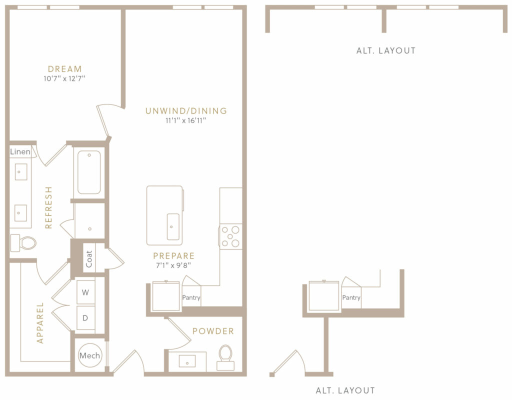 Dazzling One-Bedroom Apartments in Dallas - A3 One-Bedroom luxury apartment floor plan