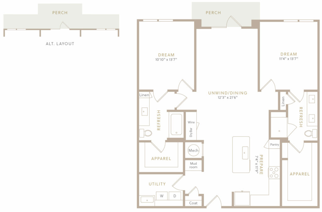 Dallas Two-Bedroom Apartments - two-bedroom luxury apartment floor plan