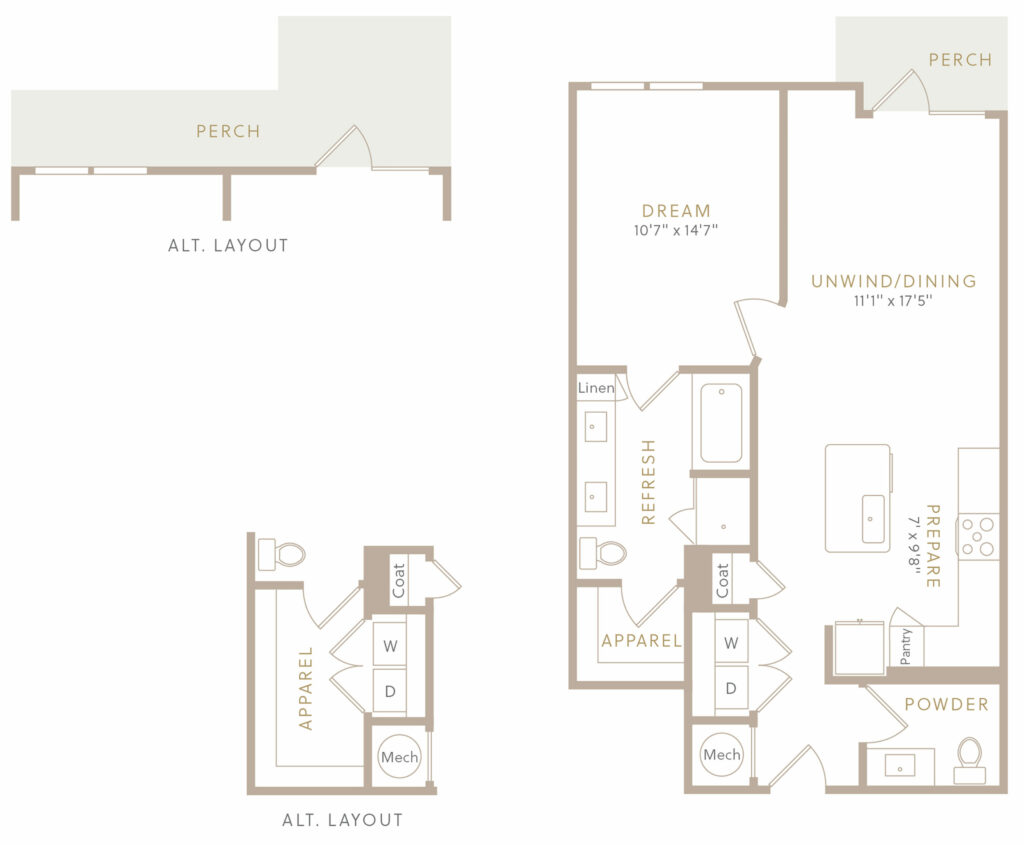 A1 Apartment at The Residences - one-bedroom luxury apartment floor plan