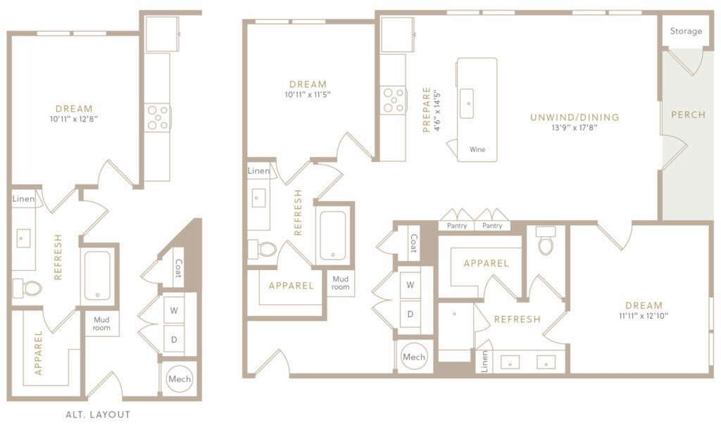 Enjoy High Ceilings and City Views - two-bedroom apartment floor plan
