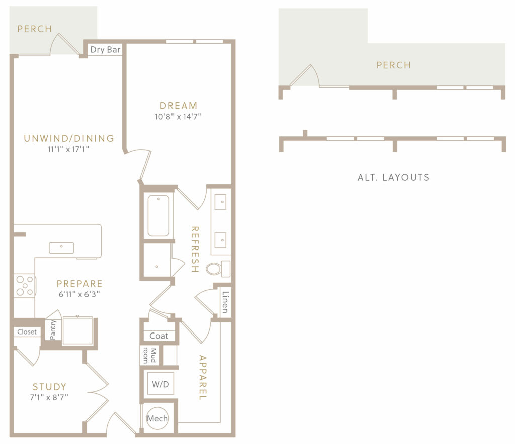Your Oasis in the City - Residences at the Grove's one-bedroom luxury apartment floor plan